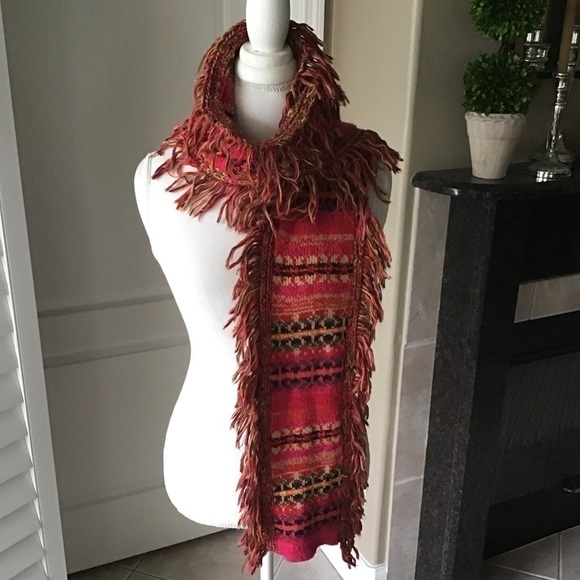 Steve Madden Accessories - Steve Madden Long Knit Fringed Neck Scarf Muffler Acrylic Boho Pink Red Multi